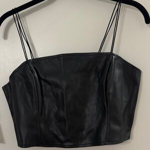 Black Faux Leather Women's Top